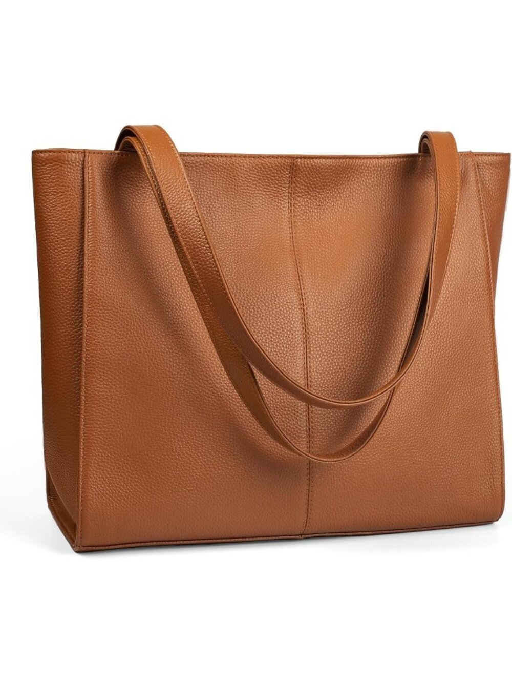 Women Cognac Brown Leather Shoulder Satchel Laptop Compartment Bag